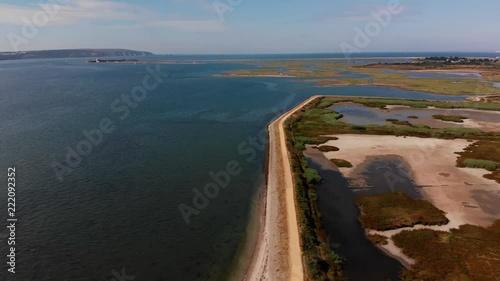 Aerial shot along the Lymington foreshore in Hampshire photo