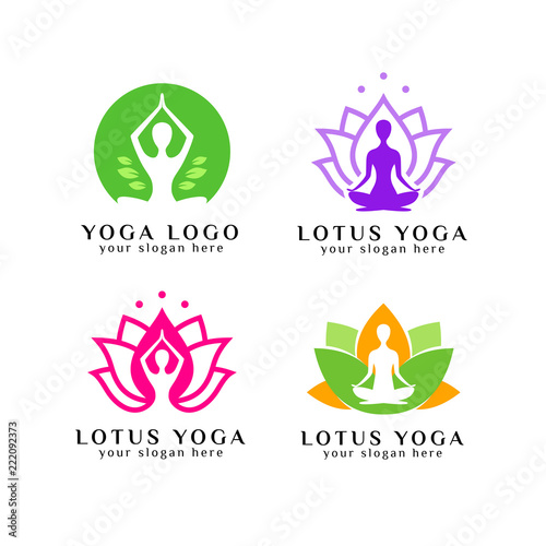 yoga logo design template. meditation in lotus flower illustration