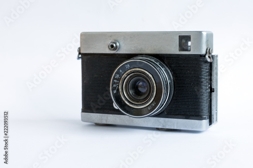 Vintage camera isolated on white background. Retro style technology.