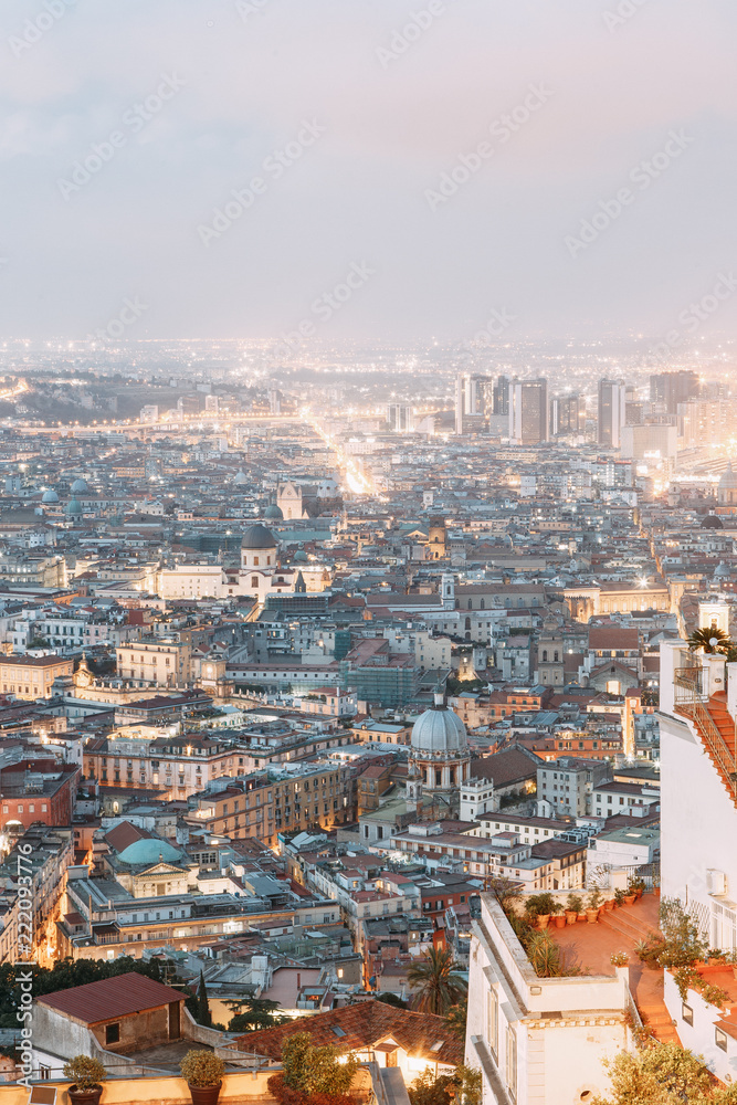 Beautiful streets and courtyards of Naples, historical sites and sculptures of the city. The monuments and architecture of ancient Italy. panorama of the city, species and tourist places.