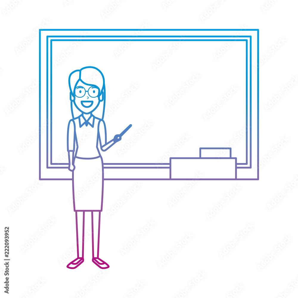 teacher woman with pointer and chalkboard teacher woman with pointer and chalkboard
