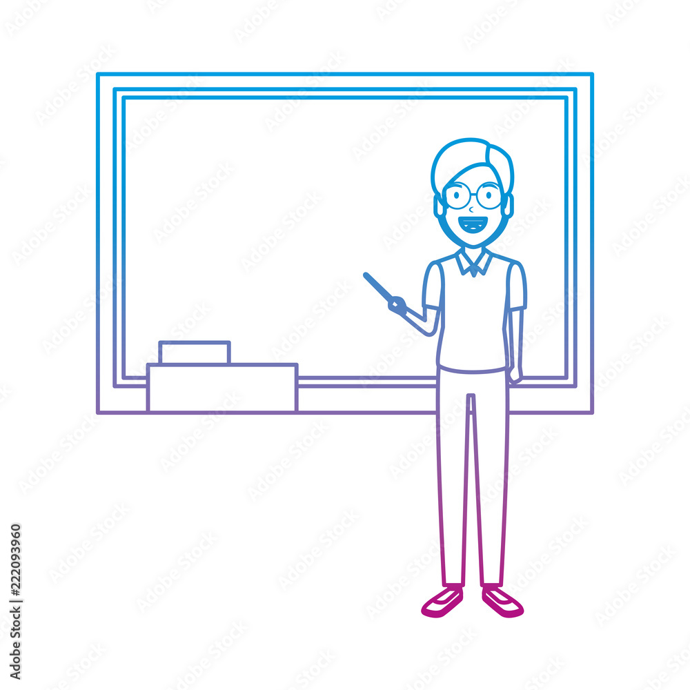 teacher man with pointer and chalkboard