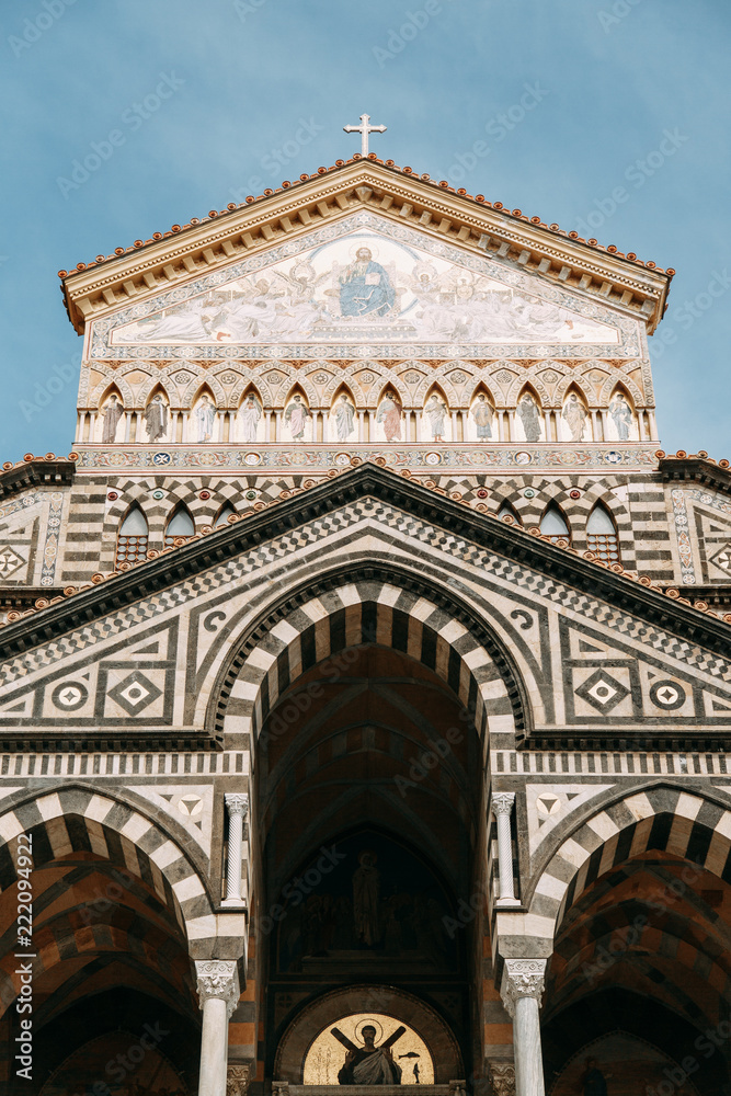 Amalfi coast in Italy, the most beautiful city. Streets and old architecture, narrow passages, shops and cafes. View from the sea and above Amalfi coast in Italy, the most beautiful city. Streets and old architecture, narrow passages, shops and cafes. View from the sea and above