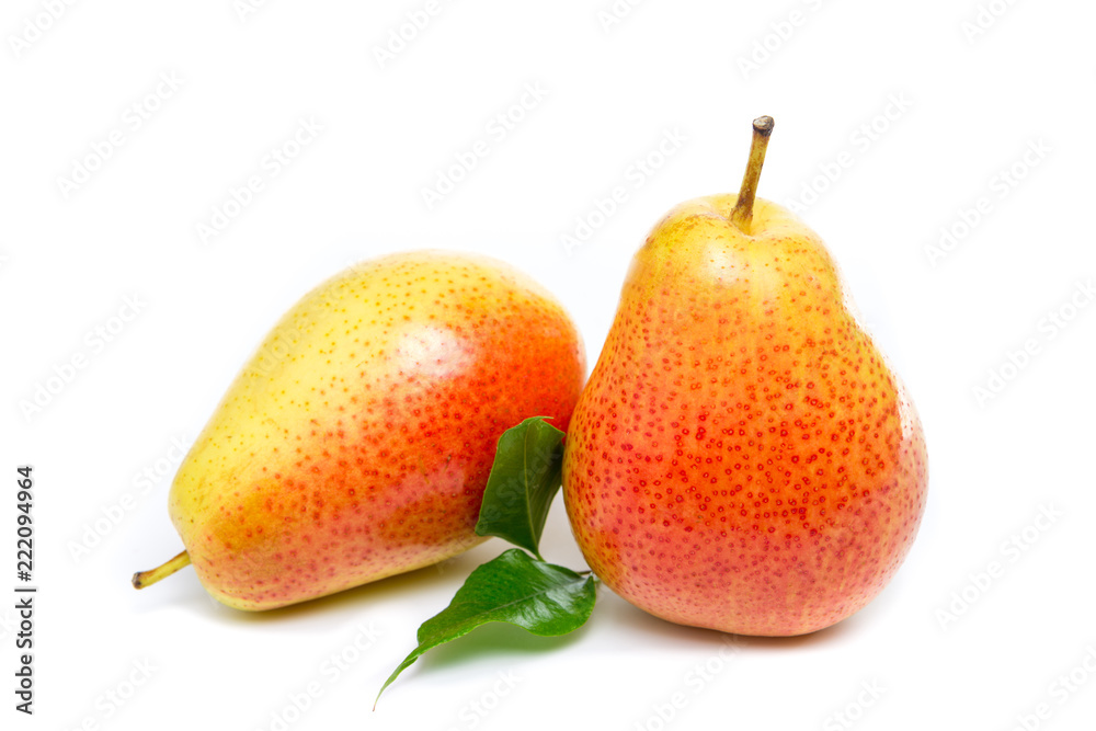 ripe red yellow pear fruits isolated on white background ripe red yellow pear fruits isolated on white background