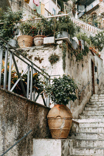 Fototapeta Naklejka Na Ścianę i Meble -  Amalfi coast in Italy, the most beautiful city. Streets and old architecture, narrow passages, shops and cafes. View from the sea and above