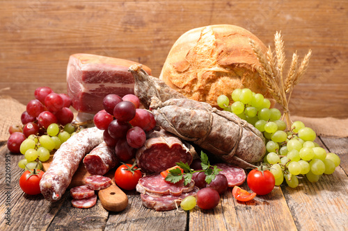 selection of sausage  salami and bread