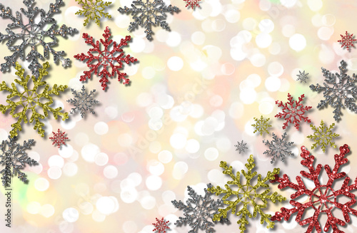 красивая иллюстрация разноцветных снежинок на блестящем фоне         © Valentina A