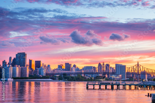 View to Manhattan skyline from the Long Island City at sunrise