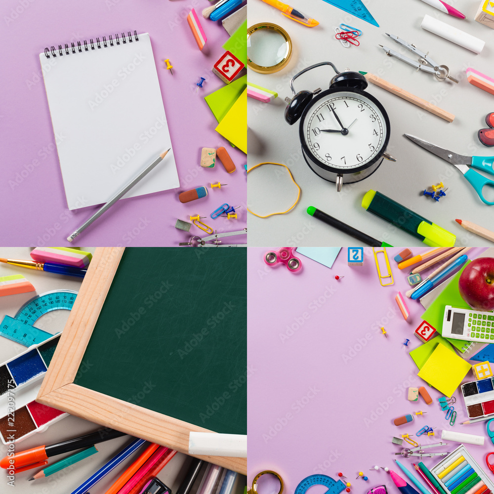 School and office supplies. Top view. School and office supplies. Top view.