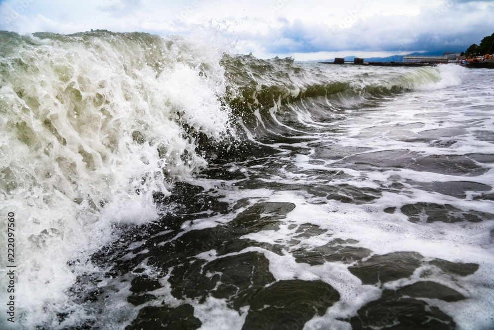 Storm waves on the seashore as a background Storm waves on the seashore as a background