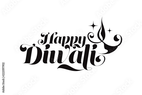 Happy Diwali Festival Text Illustration Template in Black with Creative Lamp