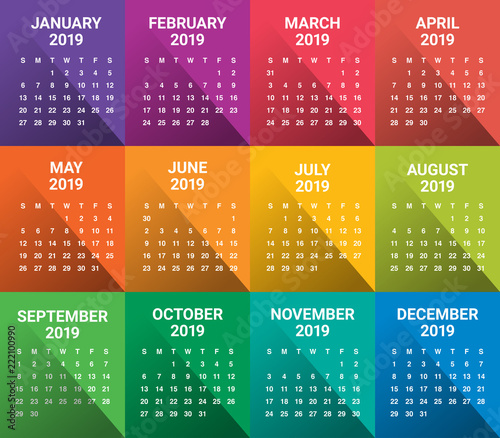 Year 2019 calendar vector design template