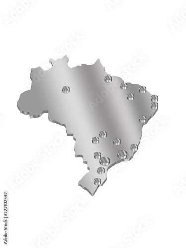 3 d map of Brazil with a metal gradient and cylindrical icons of cities