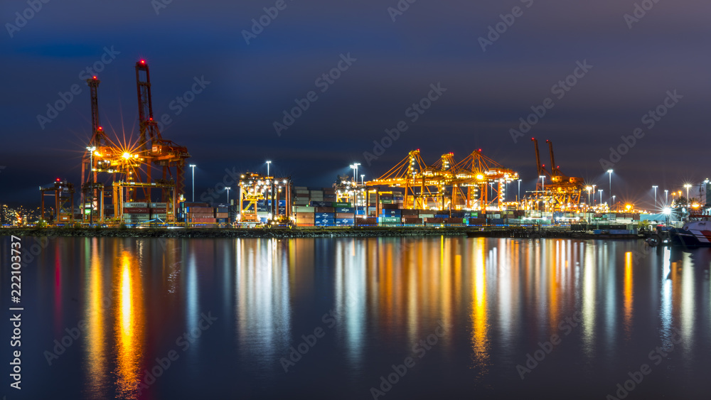 09. 11. 2018. Vancouver, British Columbia, Canada. Port of Vancouver at night.