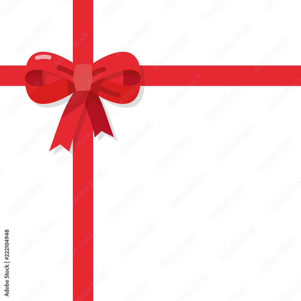 Red ribbon with bow isolated on white background