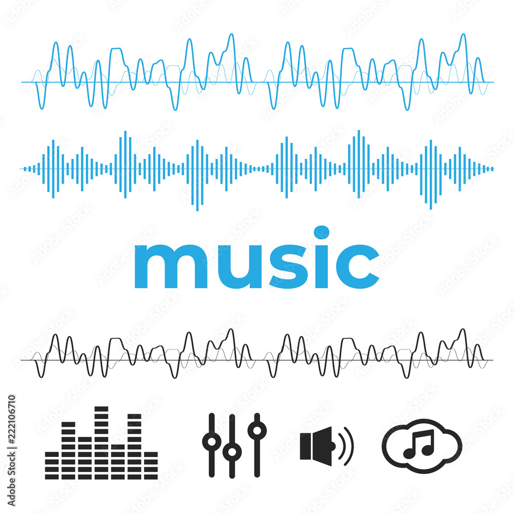 Naklejka premium Sound waves set. Radio wave form vector
