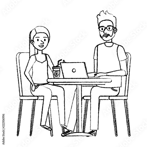 young couple working in the office