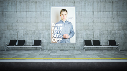 advertising fashion billboard mockup on underground station
