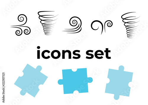 Vector icons set. Air and key icon. Name tag and film roll vector set icons