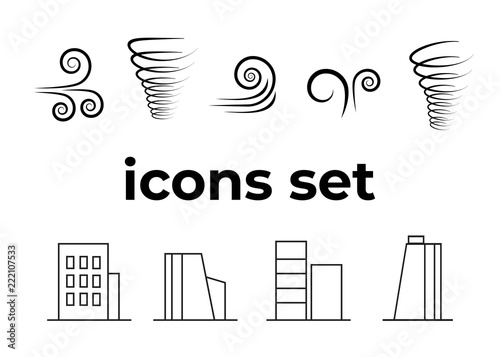 Vector icons set. Air and key icon. Name tag and film roll vector set icons