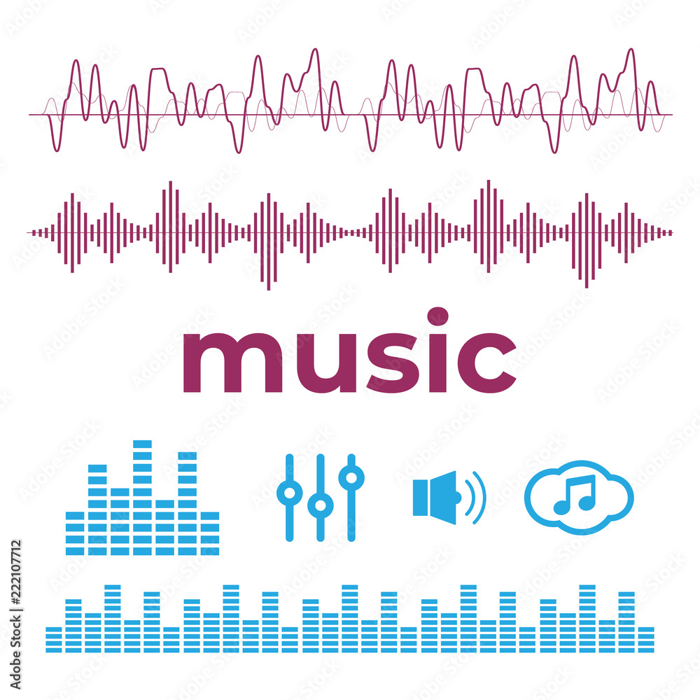 Sound waves sign and symbol in flat style