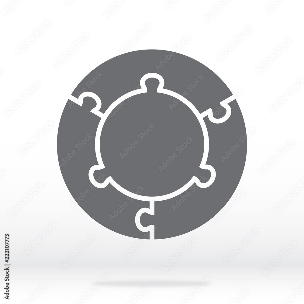 Simple icon circle puzzle in gray. Simple icon circle puzzle of the four elements on gray background. Flat design. Vector illustration EPS10. Simple icon circle puzzle in gray. Simple icon circle puzzle of the four elements on gray background. Flat design. Vector illustration EPS10.