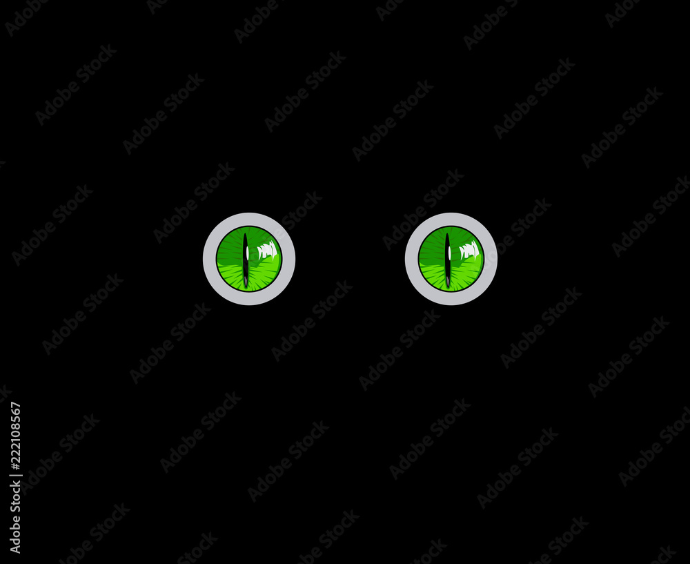 Green protruding predatory monster eyes isolated on black backgr Green protruding predatory monster eyes isolated on black backgr