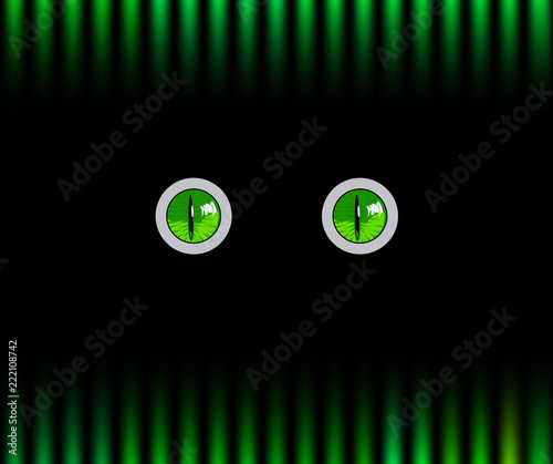 Green angry protruding monster eyes on black and green striped p