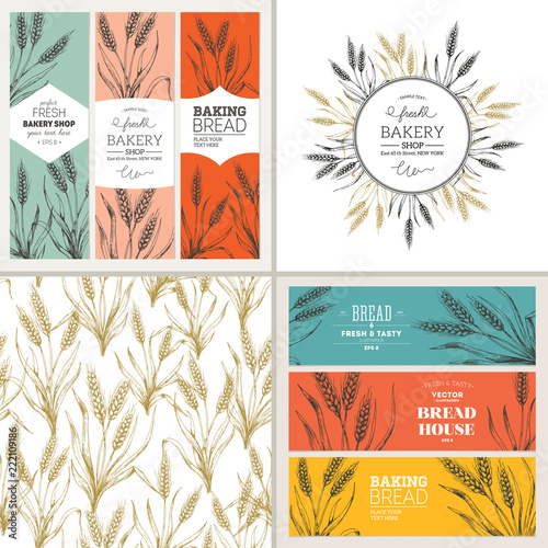 Bread design template collection. Banners, pattern, composition. Vector illustration