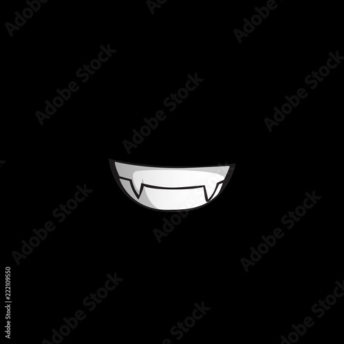 Vampire smile with white fangs isolated on black background. Vec