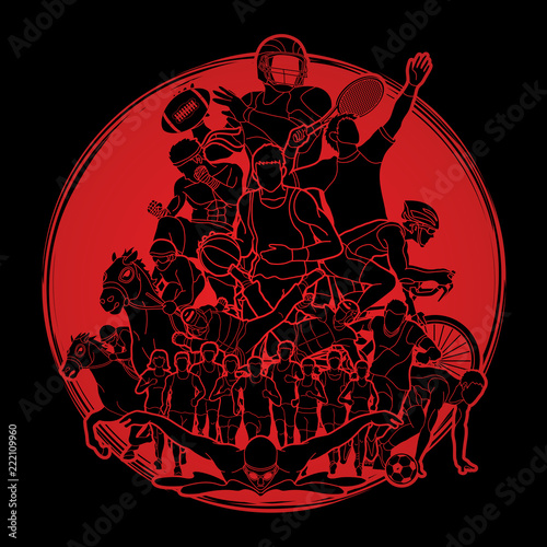 Sport Players, Different sports , Sport mix action graphic vector.