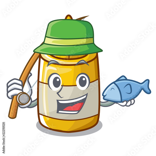 Fishing yellow mustard in plastic bottle cartoon