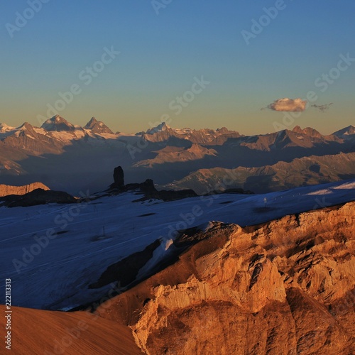 Diablerets Glacier and Quille Du Diable just before sunset. Glacier 3000, Gsteig Bei Gstaad, Switzerland.