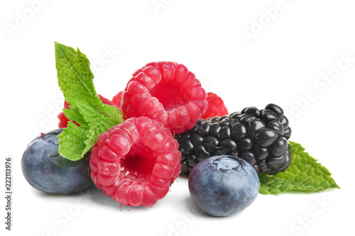 Different ripe berries on white background
