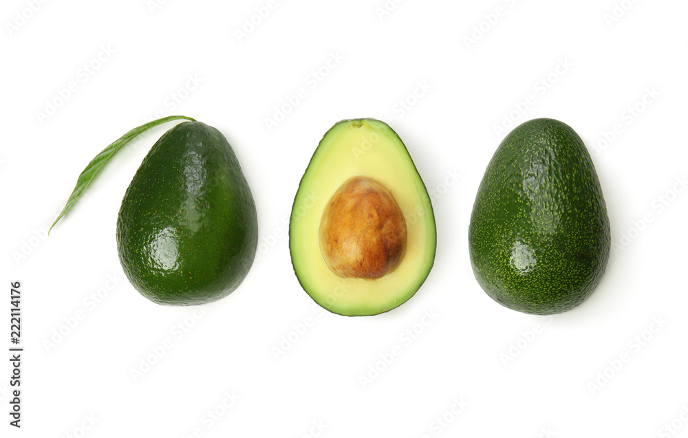 Fresh ripe avocados on white background Fresh ripe avocados on white background