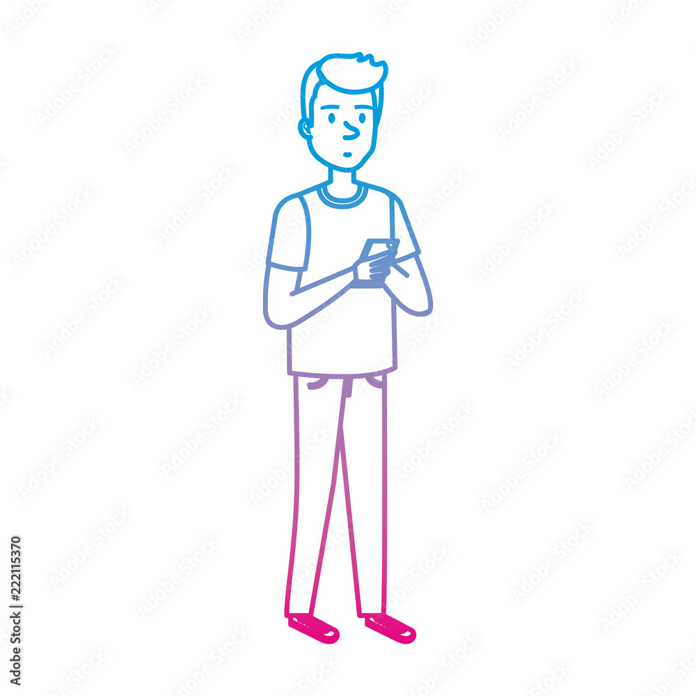 young and casual man using smartphone