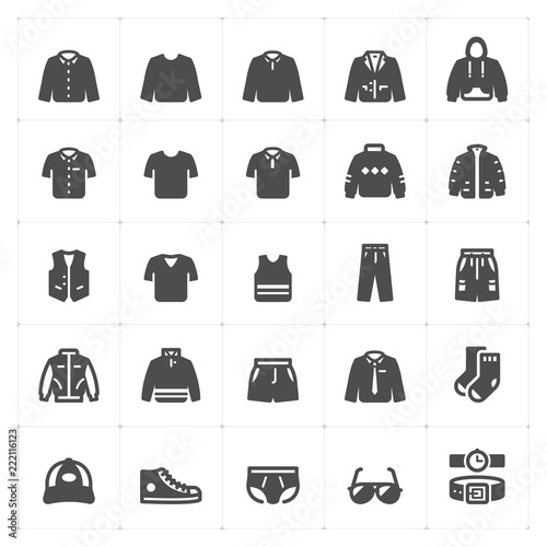 Icon set - Clothing Man filled icon style vector illustration on white background