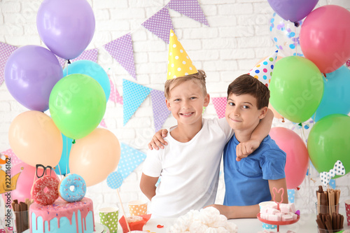 Cute little boys celebratin...