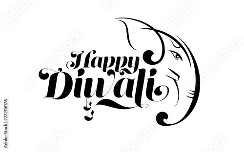 Happy Diwali Text Illustration Template in Black with Creative Lord Ganesha Head 
