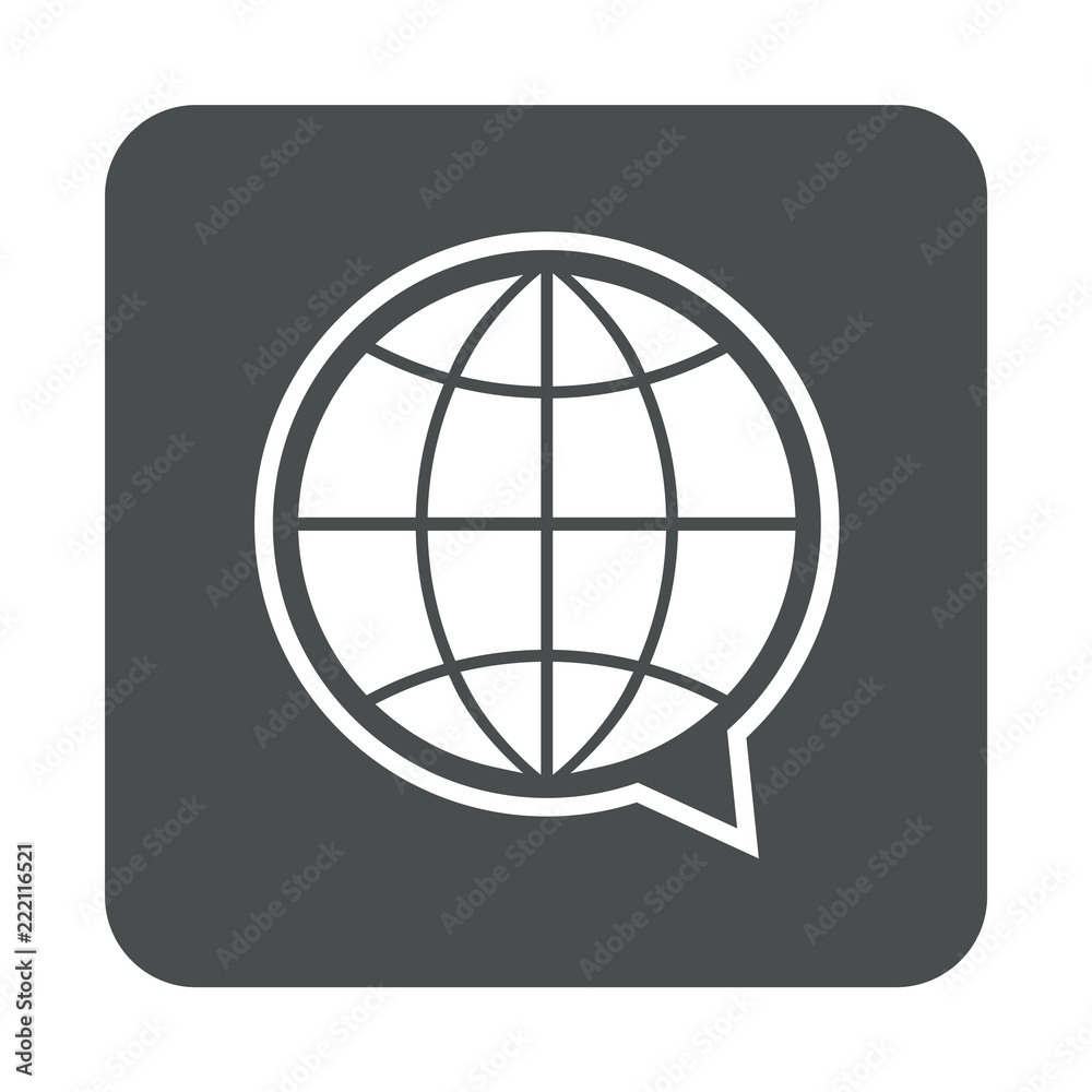 Icono plano global en burbuja en cuadrado gris Icono plano global en burbuja en cuadrado gris