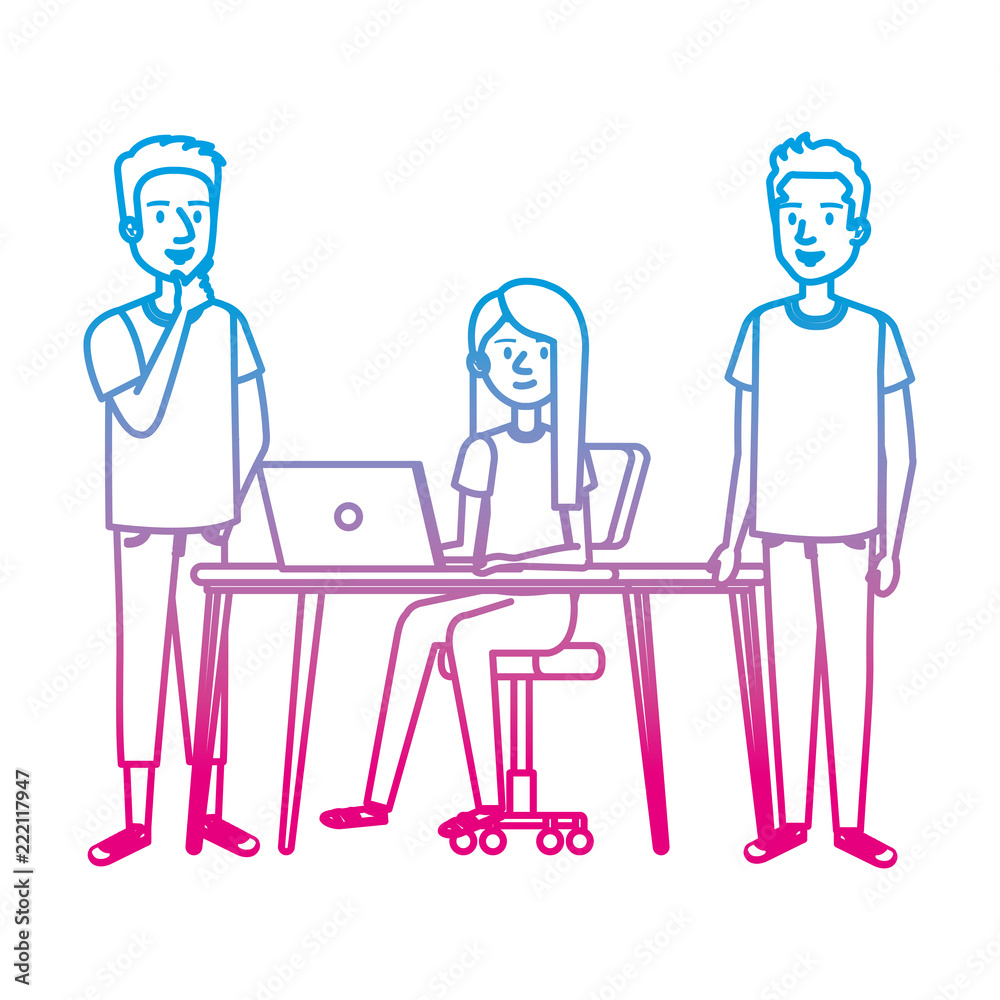 young woman at desk with laptop and companions young woman at desk with laptop and companions