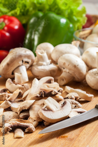 Fresh sliced white mushrooms