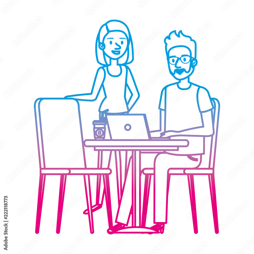 young couple working in the office
