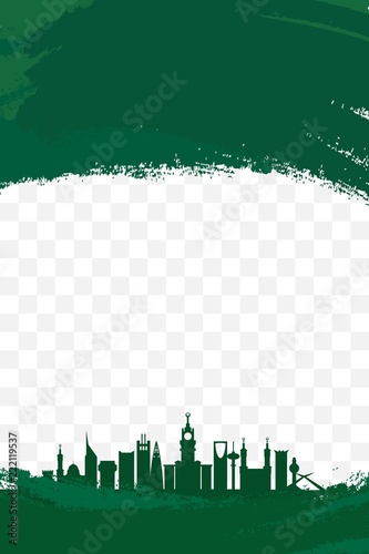 Saudi Arabia Flag and Coat of Arms with Arabic text. Translation: Kingdom of Saudi Arabia; Saudi National Day. 23rd September. Vector Illustration. Eps 10.