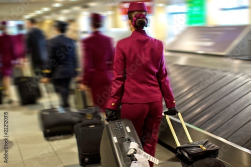 Cabin Crew in an Airport Carrying Their Luggage photo