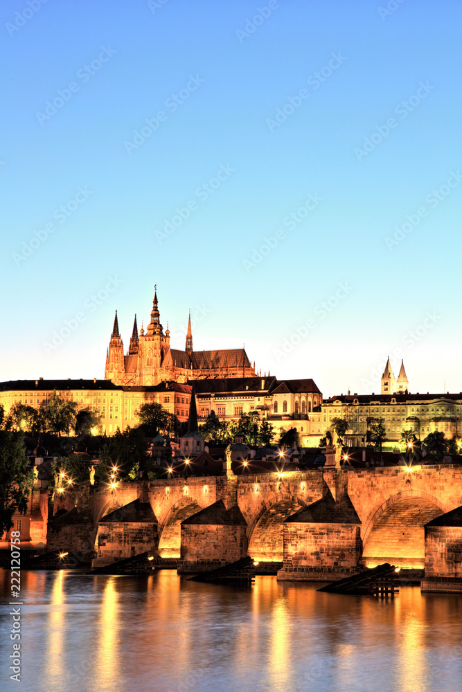 Prague Castle with Charles Bridge at Dusk