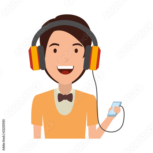 young man with smartphone and earphones