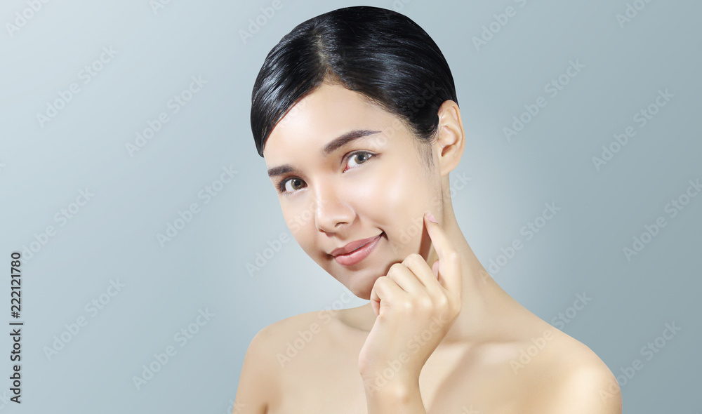 Closeup portrait of a young woman with beauty face and clean face skin Closeup portrait of a young woman with beauty face and clean face skin
