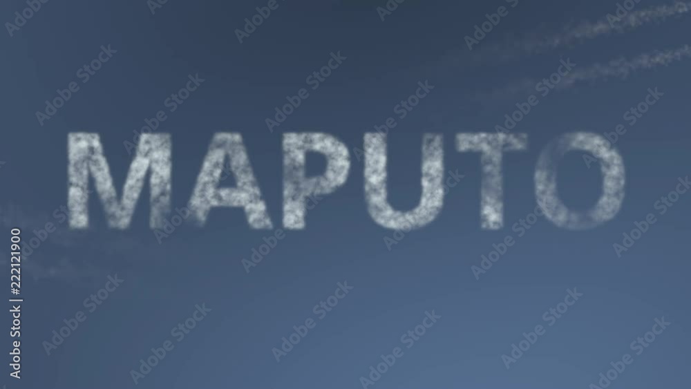 Flying airplanes reveal Maputo caption. Traveling to Mozambique conceptual intro animation Flying airplanes reveal Maputo caption. Traveling to Mozambique conceptual intro animation