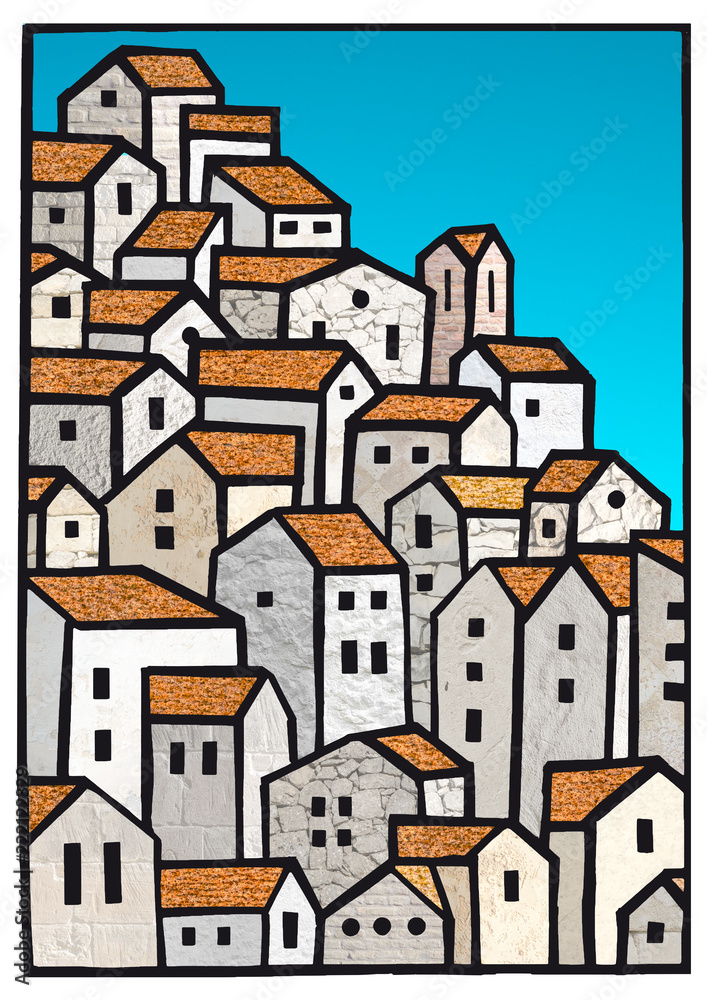 Typical South European village on the slope of a mountain Typical South European village on the slope of a mountain